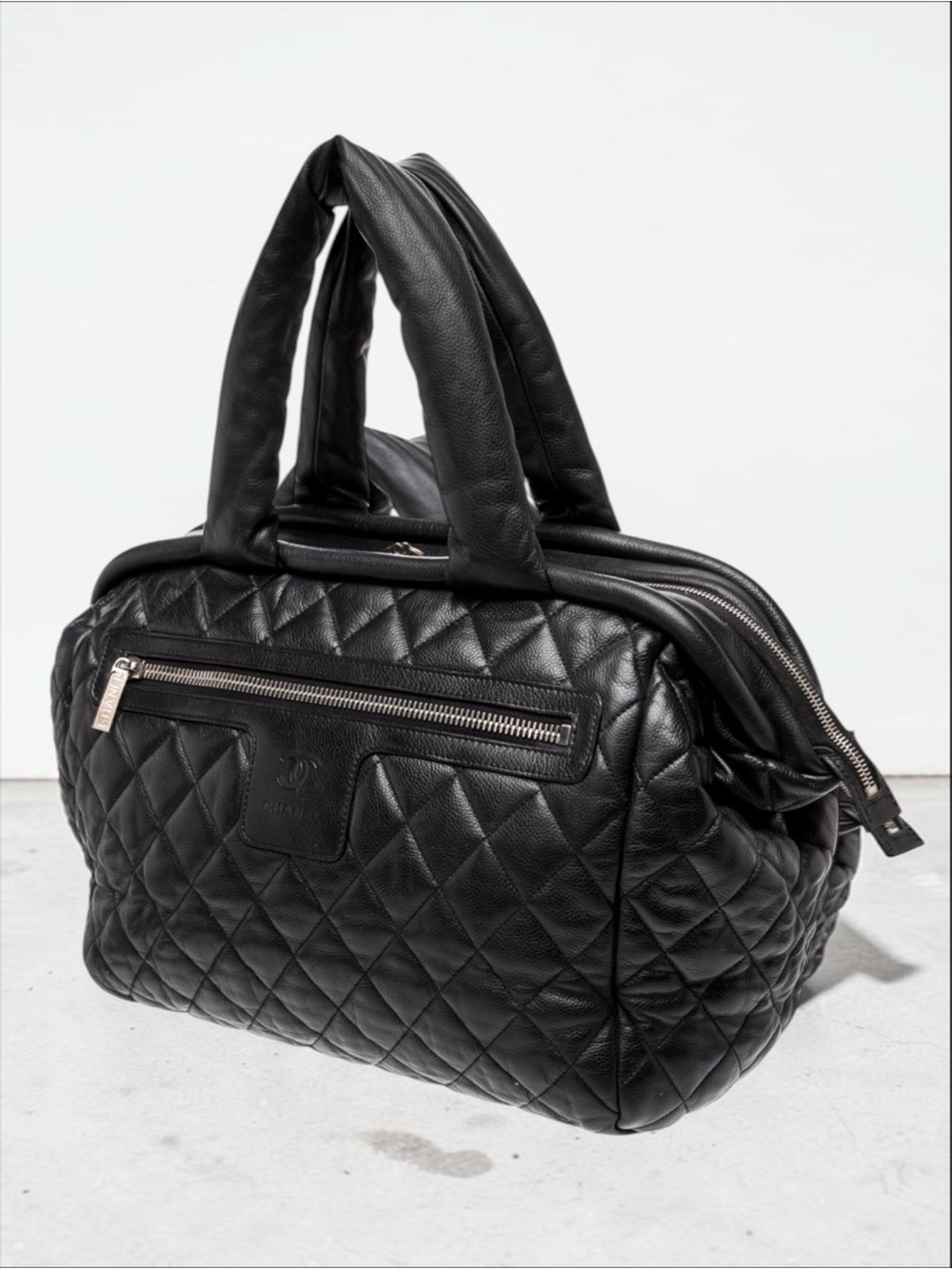 CHANEL Black Coco Cocoon Quilted Nylon/Leather Bowler Bag